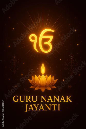 Illuminated Gurbani: Golden Khanda and Lotus for Guru Nanak Jayanti Celebration