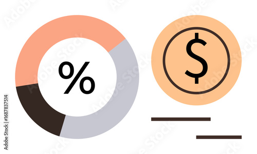 Abstract pie chart with percentage symbol and dollar icon illustrating financial concepts, monetary growth, and data analysis. Ideal for economy, profit, budget, statistics, investment, marketing