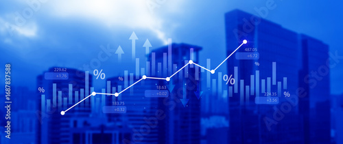 Stock market business and exchange financial growth graph. Business chart data graph diagram, business trading graph investment growth, global trend arrow up and down.