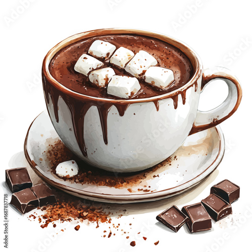 Hot Chocolate, watercolor drawing vector, isolated on a white background.