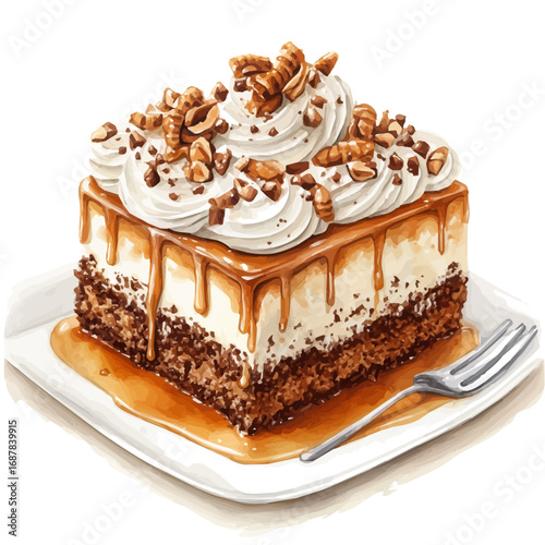 watercolor vector of Honey Cake, isolated on a white background.