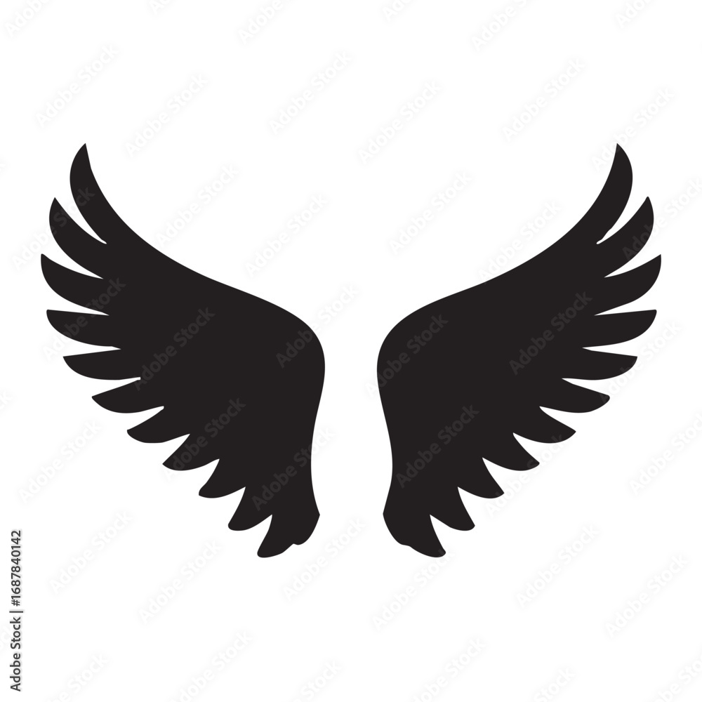 Fototapeta premium black wings vector illustration, wings silhouette vector, wings vector on white background