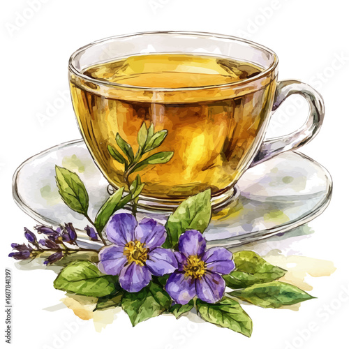 Herbal Tea, watercolor vector, isolated on a white background.