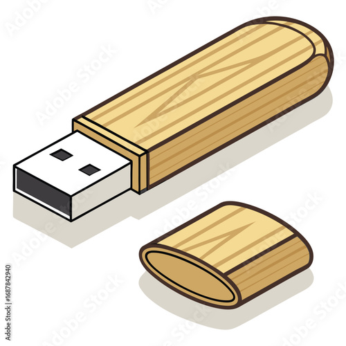 Wooden usb flash drive with detachable cap