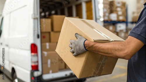 Close Up of Warehouse Worker Supplying Goods from Storage to Delivery Truck