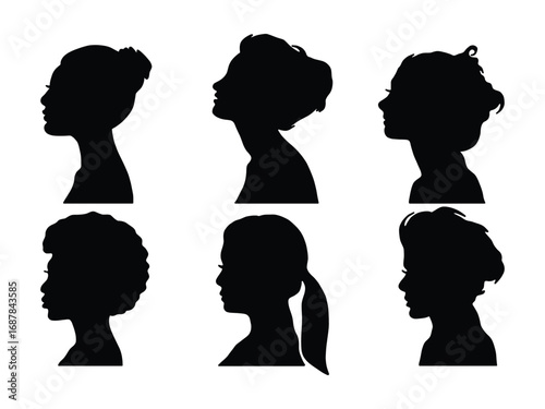 Female Silhouette Vector Set. Woman Profile Illustrations, Women Head Silhouettes. Female Face Profile Vector Collection