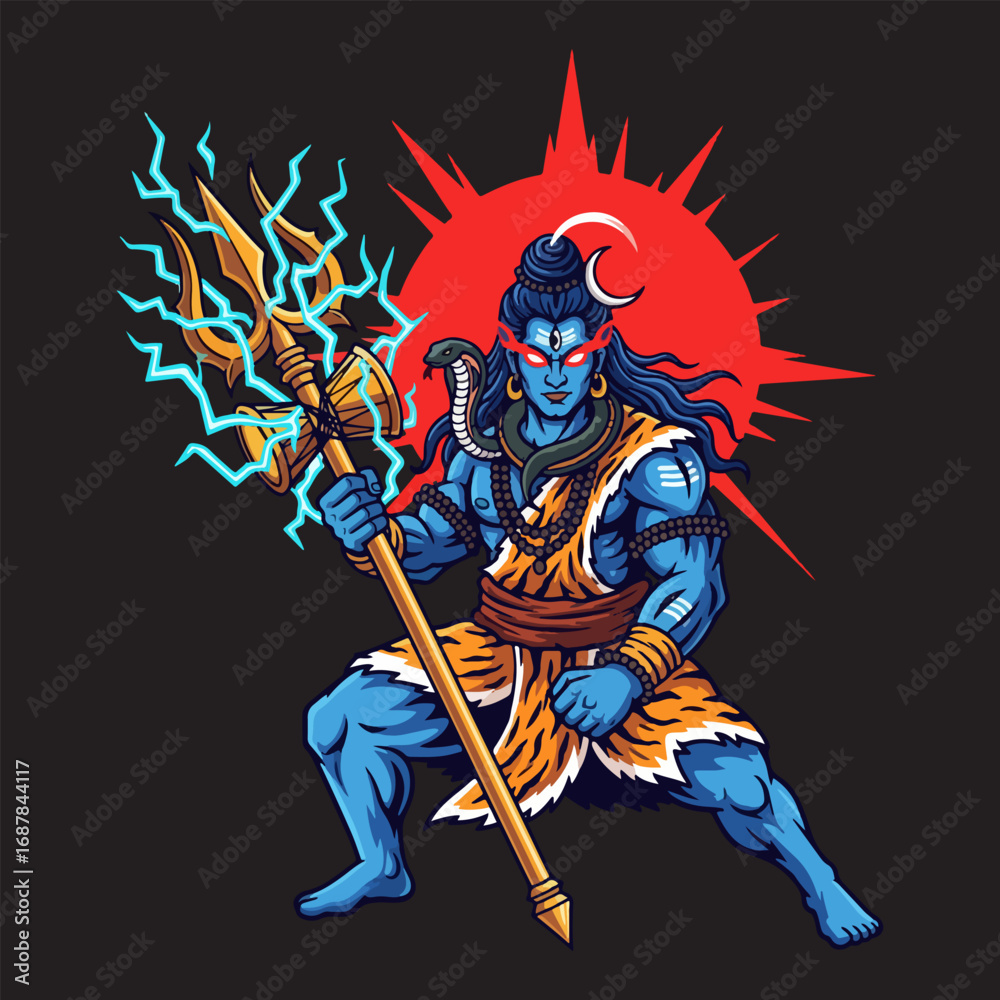 Obraz premium Illustration of Lord Shiva in an angry position