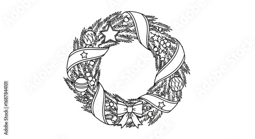 Festive Christmas Wreath Illustration A Decorative Garland for Holiday Cheer and Season's Greetings