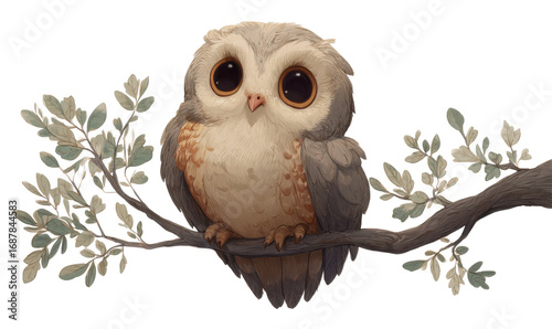 Cute owl perched on branch