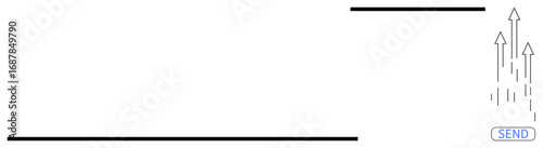 Speech bubble with upward arrows and send button represents growth, communication, progress, technology, innovation, ambition, success. Ideal for success visualization, motivation leadership