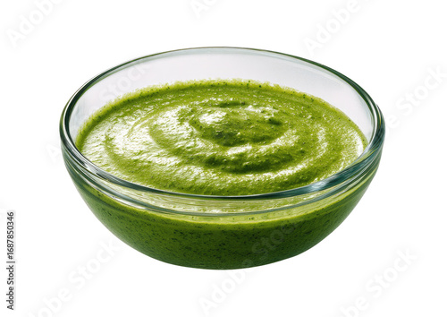 Green sauce in a clear bowl
