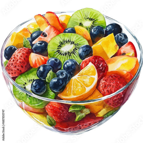 Fruit Salad, watercolor illustration vector, isolated on a white background.