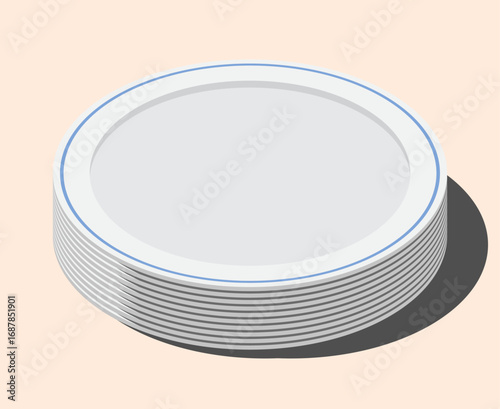 Isometric plates. Empty plates. Isometric cutlery. Isometric tableware. Vector illustration