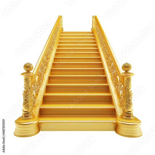 Luxury Golden Steps Leading Up Isolated 3D Render