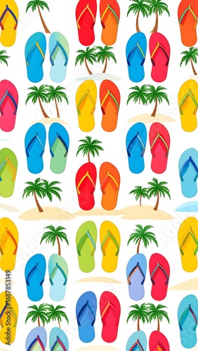 Colorful flip-flops and palm trees repeat pattern