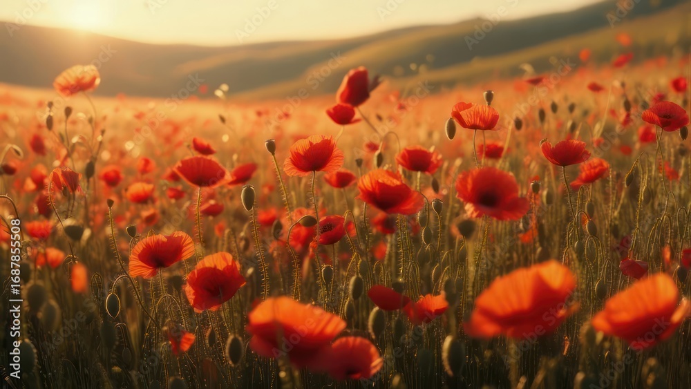 Obraz premium Sunrise over a poppy field