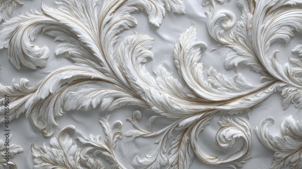 Obraz premium Elegant white and gold baroque floral pattern creating a luxurious and timeless decorative background