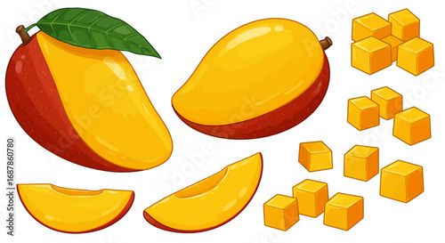 Vector illustration of mango fruit in colorful cartoon style