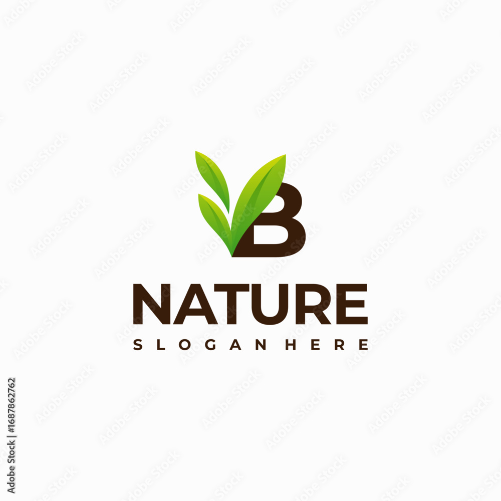 Fototapeta premium B letter leaf initial nature Logo designs, Modern Letter green Nature logo vector icon illustration