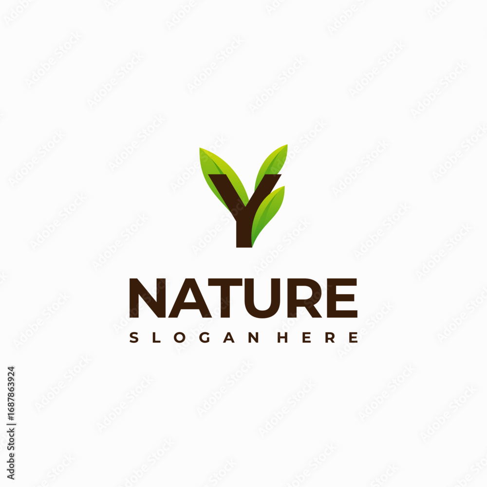 Obraz premium Y letter leaf initial nature Logo designs, Modern Letter green Nature logo vector icon illustration
