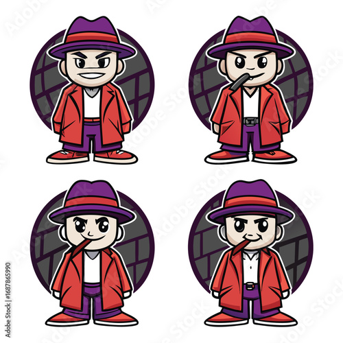 Cartoon gangster mascot illustrations full color vector