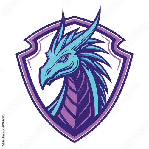 Fierce cyber dragon emblem with sharp turquoise and purple accents mascot logo