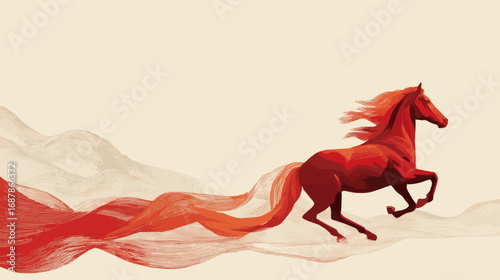 Red Fire Horse Vector Running with Fiery Motion Trail for Chinese New Year 2026 Background