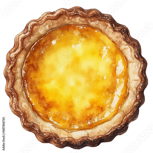 Custard Tart, watercolor vector, isolated on a white background.