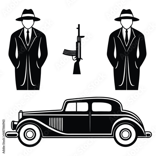 Retro gangsters and vintage automobile mafia 1920s
