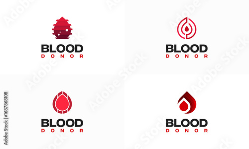 Set of Blood Donor Logo designs template, Blood Donation Logo template icon vector