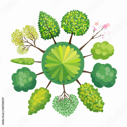 Vector set of Top view green tree for outdoor plan or map and architecture drawing, elements for environment and garden ,botanical elements