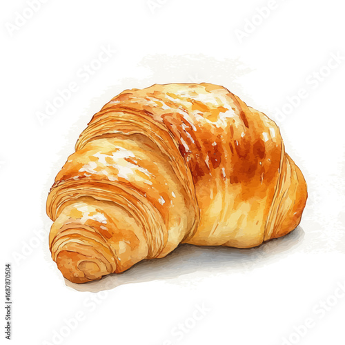 Croissant, watercolor vector, isolated on a white background.