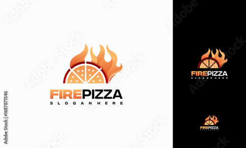 Fire Pizza logo designs concept vector, Hot Pizza logo symbol, Italian Restaurant logo