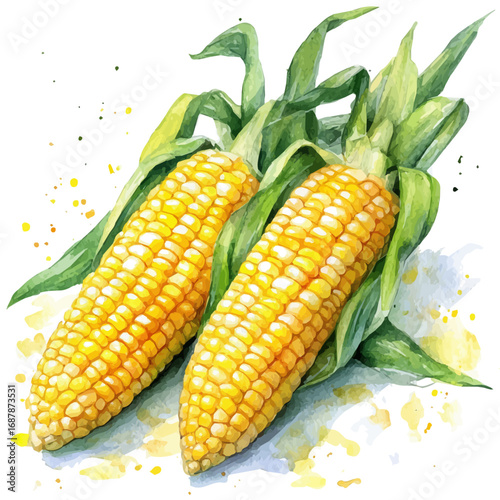 Corn, watercolor drawing vector, isolated on a white background.