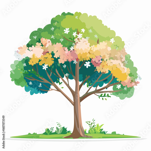 Vector watercolor blooming flower tree side view isolated on white background for landscape and architecture drawing, elements for environment or and garden,Sakura trees for .