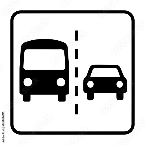 Bus lane priority car lane icon with transparent background for traffic management and transportation design
