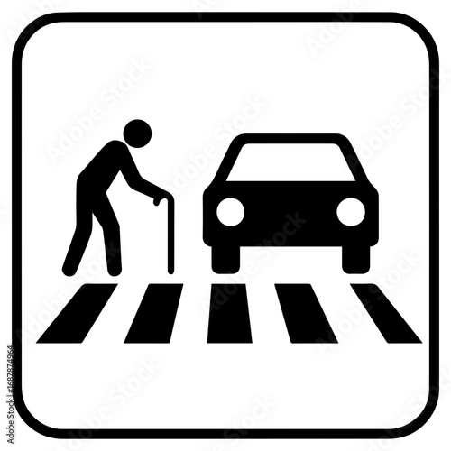 Car give way to elderly signage icon with transparent background for traffic safety and pedestrian awareness design
