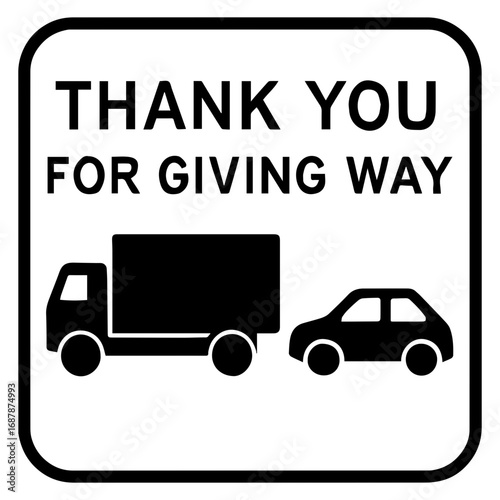 Truck and car thank you for giving way signage icon with transparent background
