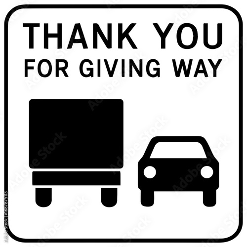 Truck and car thank you for giving way signage icon with transparent background
