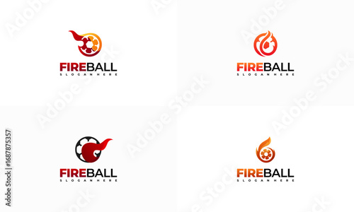 Set of Modern Fire Ball logo designs concept, Football Logo designs template