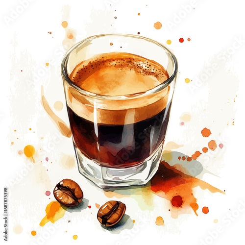 Coffee, watercolor drawing vector, isolated on a white background.