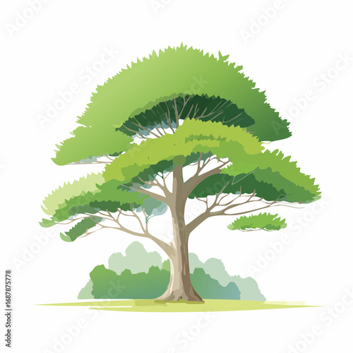 Vector watercolor of pine tree side view isolated on white background for landscape and architecture drawing, elements for environment and garden, painting botanical for section and .