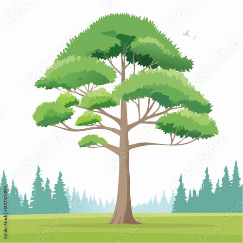 Vector watercolor of pine tree side view isolated on white background for landscape and architecture drawing, elements for environment and garden, painting botanical for section and .