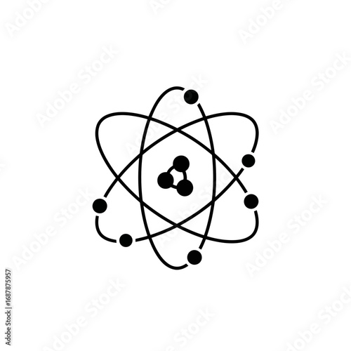 Black atom model silhouette isolated on white background