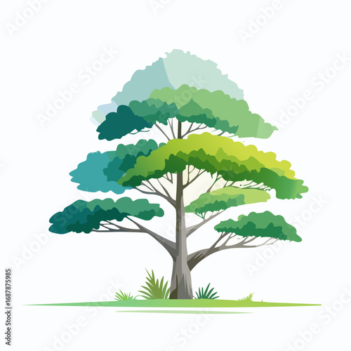Vector watercolor of pine tree side view isolated on white background for landscape and architecture drawing, elements for environment and garden, painting botanical for section and .