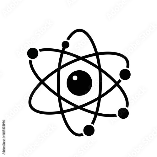 Atom model silhouette isolated on white background
