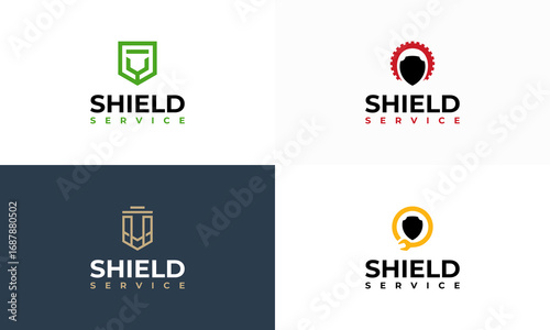 Set of Shield Fixing Service logo template icon, Shield technology logo designs vector