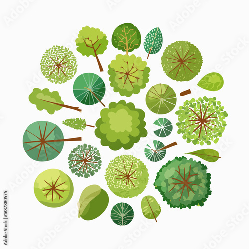 Set of trees top view for landscape and architecture elements