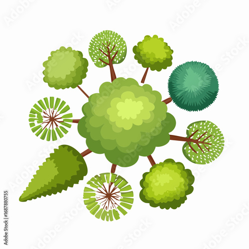 Set of trees top view for landscape and architecture elements
