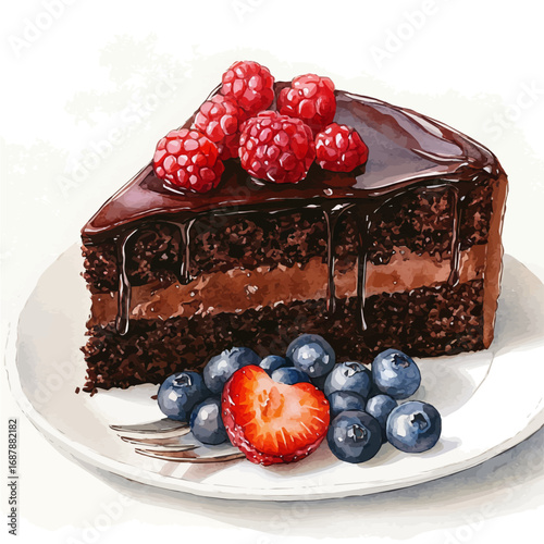 watercolor of Chocolate Cake, vector, isolated on a white background.